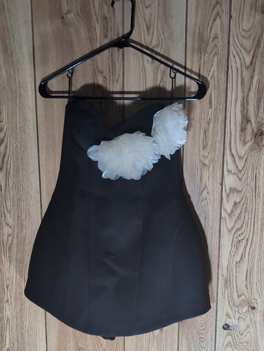 **BRAND NEW WITH TAGS**Zara Strapless Black Dress with Ivory Floral Accent
